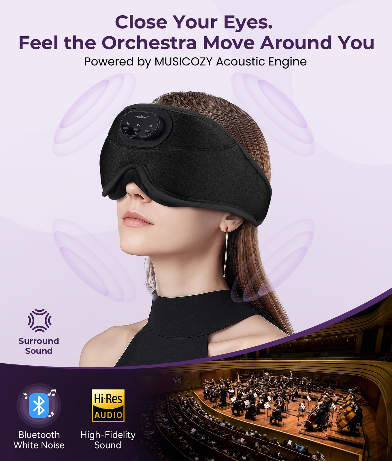 MUSICOZY 3D Bluetooth Sleep Mask with 1 Count (Pack of 1), Light Black