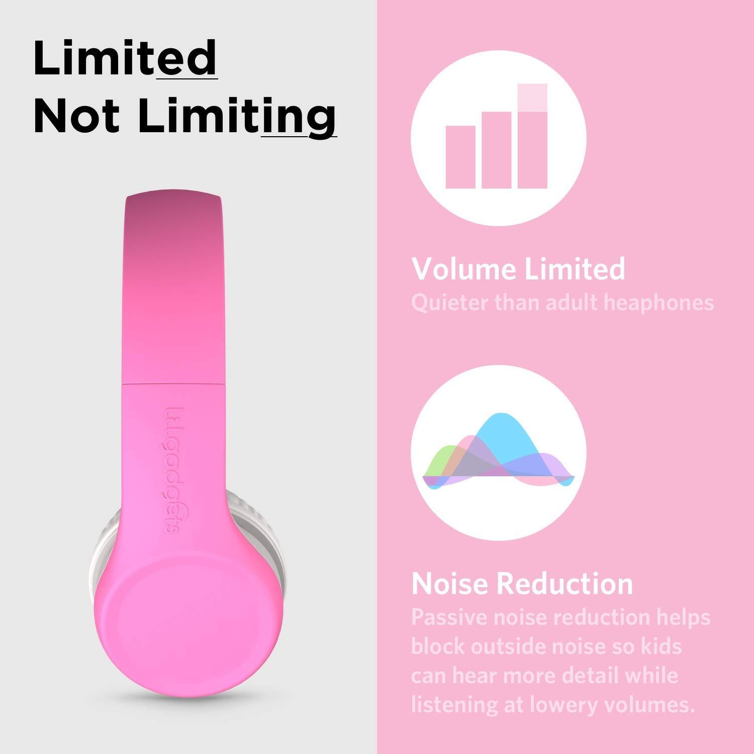 Pink Connect+ Girls Headphones for School Wired Microphone Volume Limiting Safe