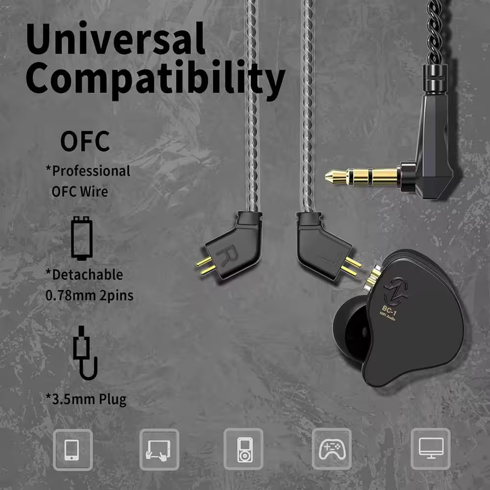 Dark Black Wired Gaming Earbuds and In-Ear with Microphone