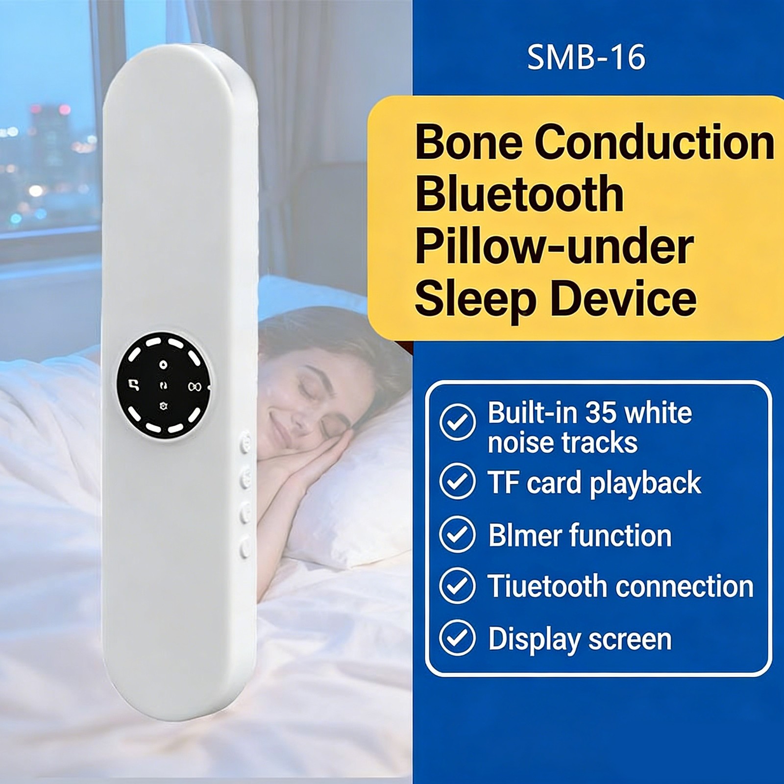 Bone Conduction bluetooth 5.4 Sleep Speaker Rechargeable Smart Sound Bar White