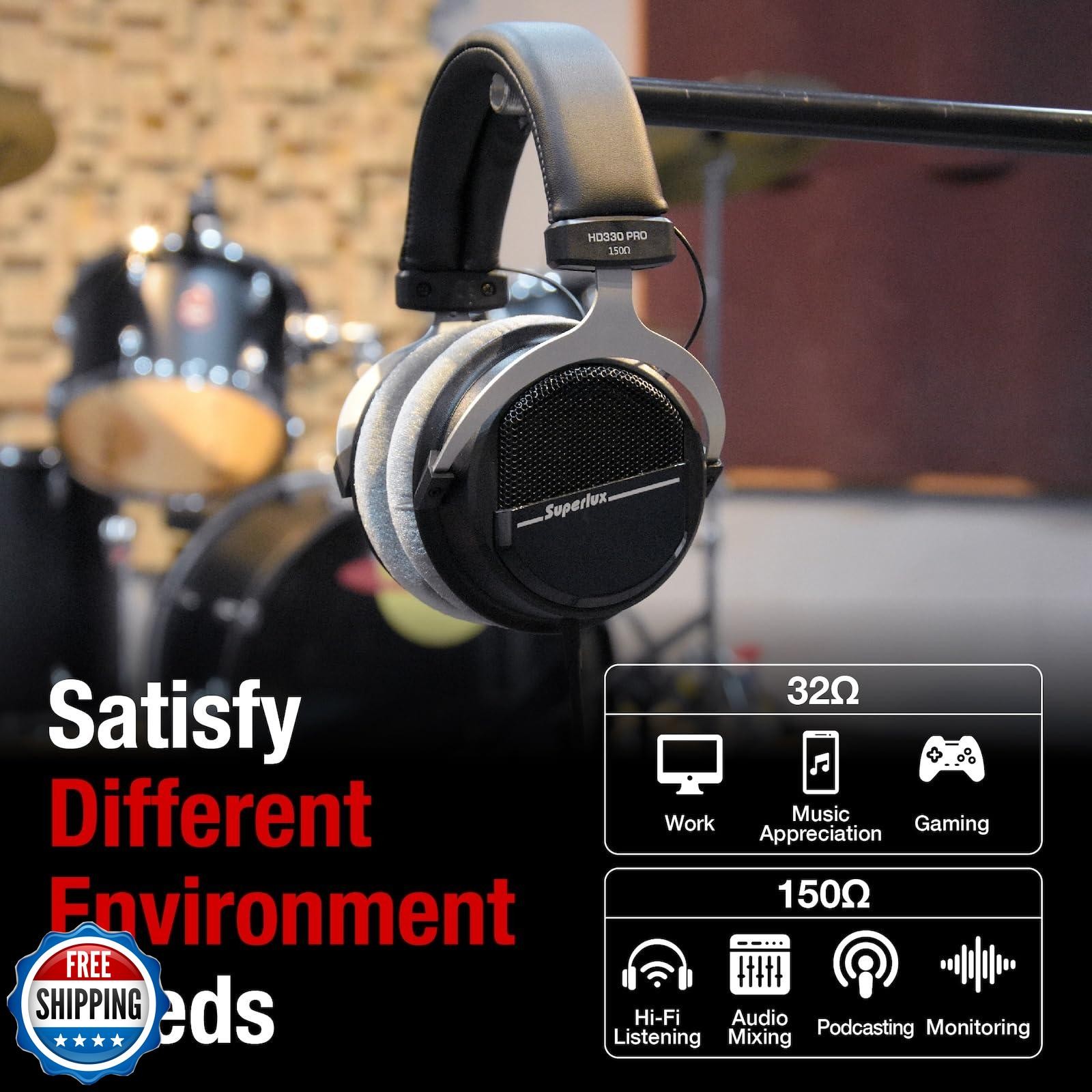 Superlux HD 330PRO,150 ohms, Over-Ear Headphones, Professional Semi-Open Wire