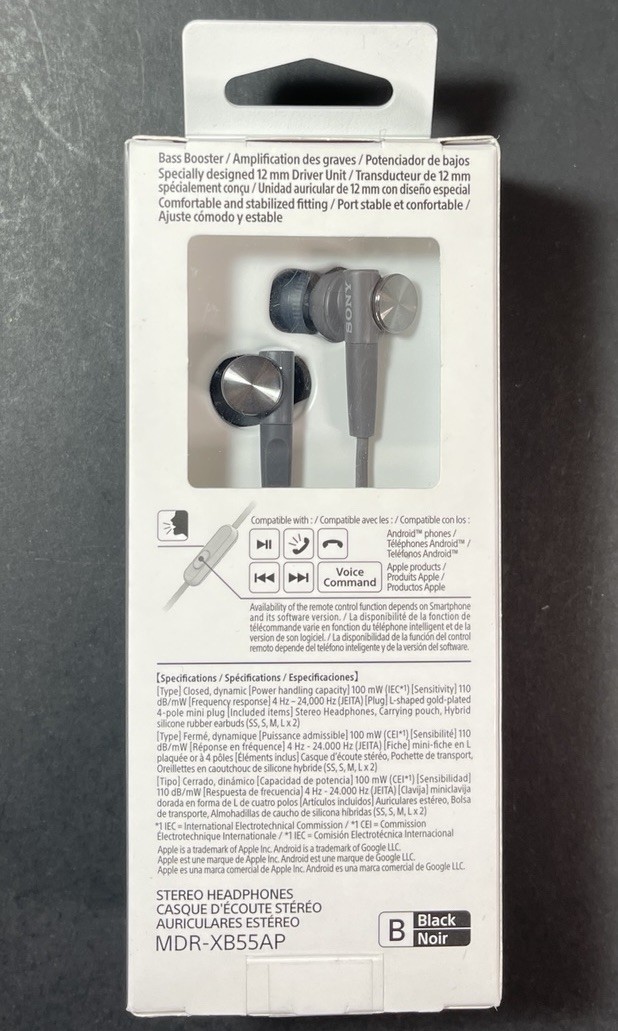 Official Sony Extra Bass Stereo Earphone MDR-XB55AP [ BLACK ] NEW