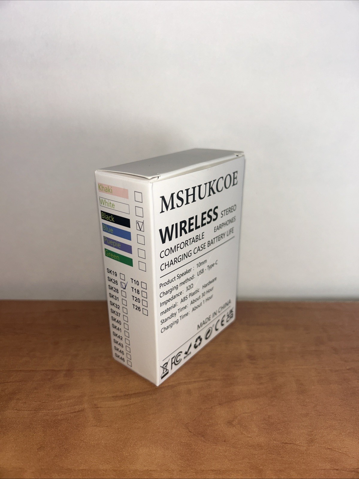 MSHUKCOE Bluetooth Wireless Stereo In-Ear Earbuds w/ USB-C Case Black 10mm