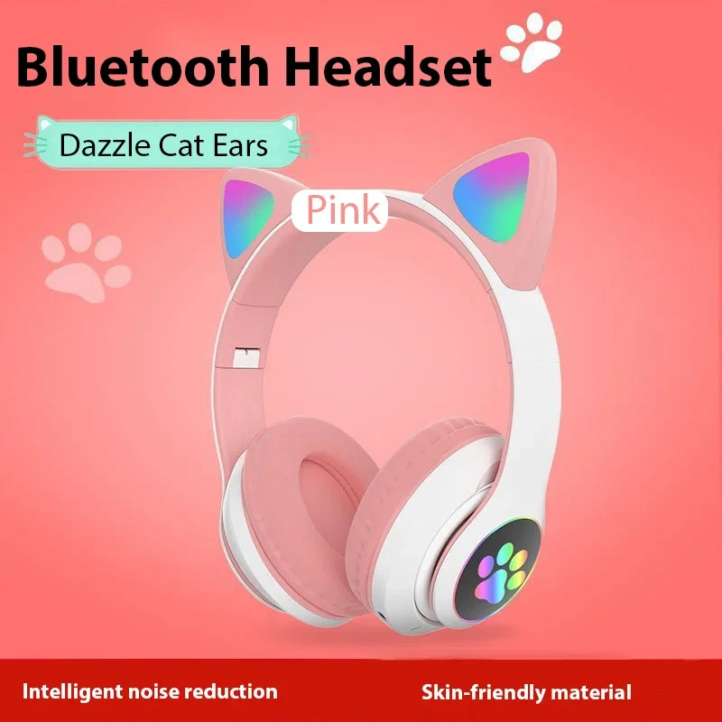 Cat Ear Bluetooth Wireless Headphone LED Mic Stereo Headset Kids Girls RGB Gift