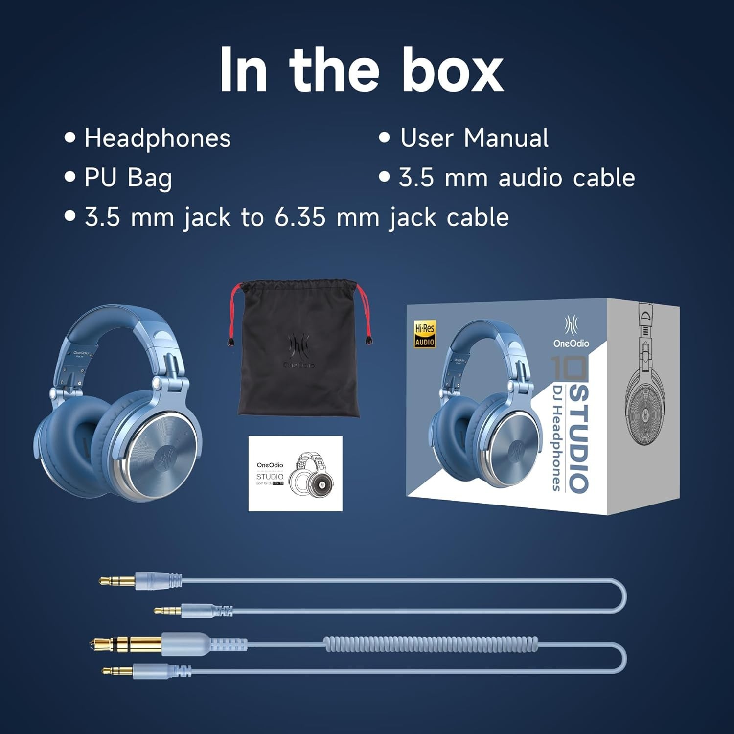 Sky Blue Wired Over Ear Studio Headphones, 50mm Drivers, 3.5/6.35mm, Adult