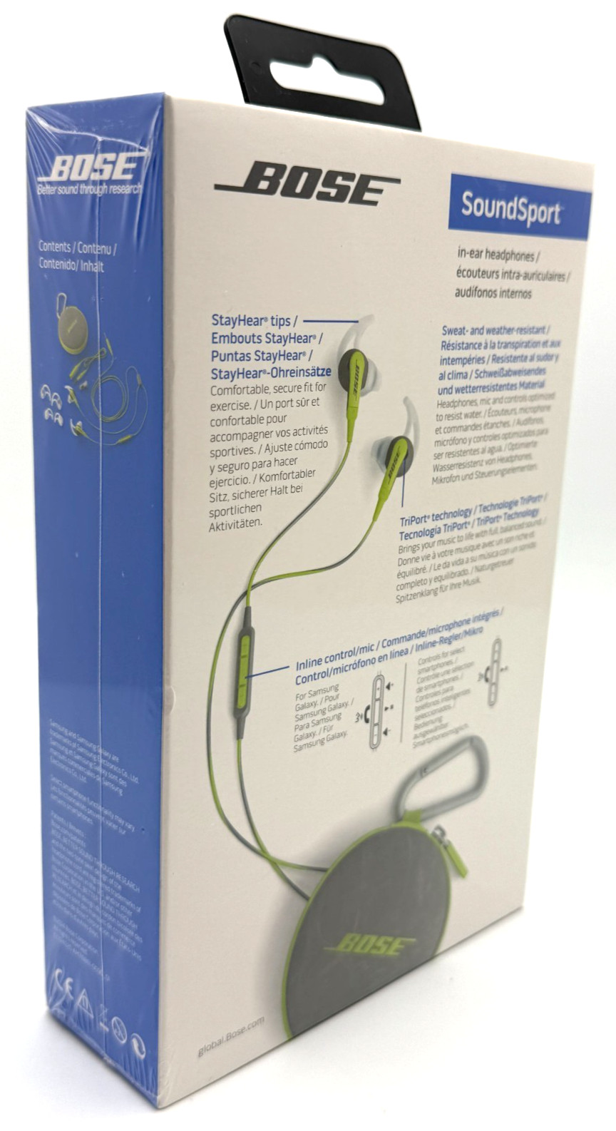 BOSE SoundSport in-ear headphones Wired Samsung Galaxy Controls Green / Grey NEW