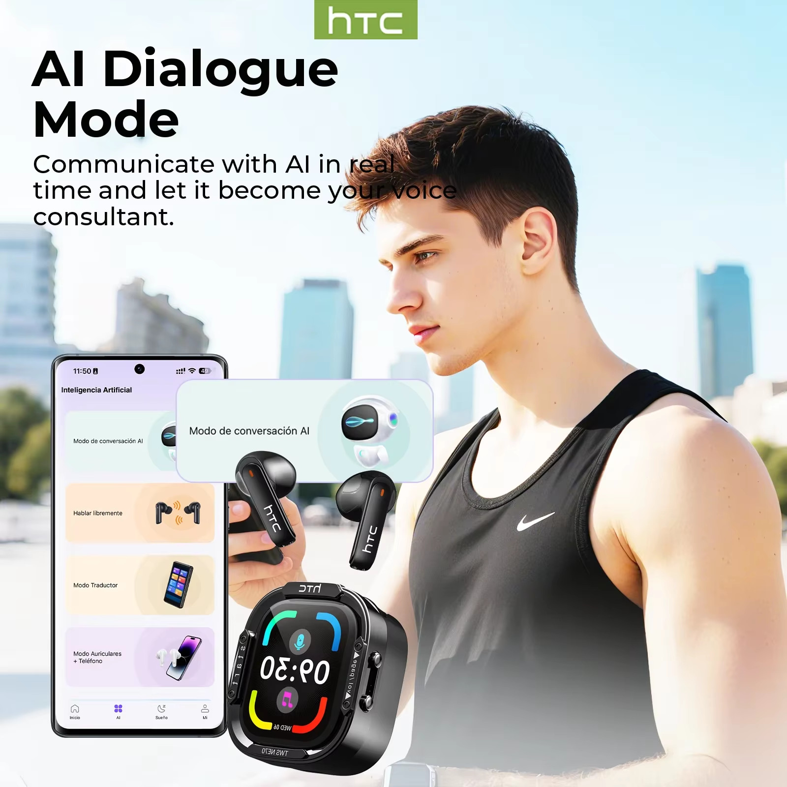 HTC NE70 Bluetooth Headphones With Ai V6.0 Translator Wireless Touchscreen Earphones