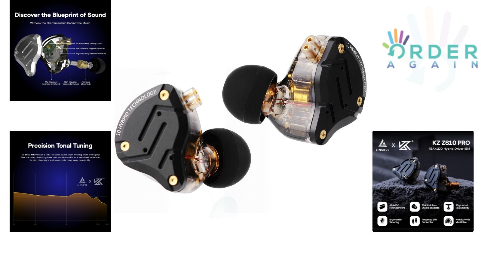 In Ear Monitor Wired Earbuds 4BA+1DD Hybrid Drivers No Mic for Music Gaming
