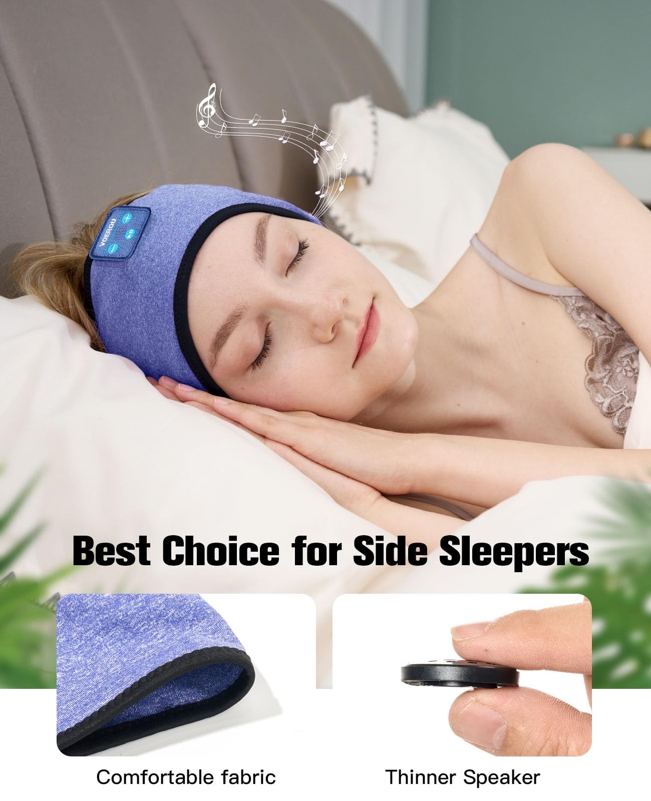 Voerou Sleep Headphones, Bluetooth 5.4 Headband for Men Women, Light Blue