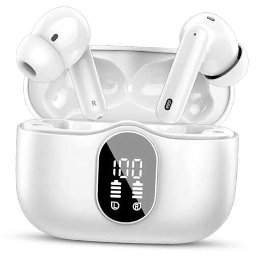 Wireless Earbuds Bluetooth 5.4 Headphones Bass Stereo Ear Buds with Noise White