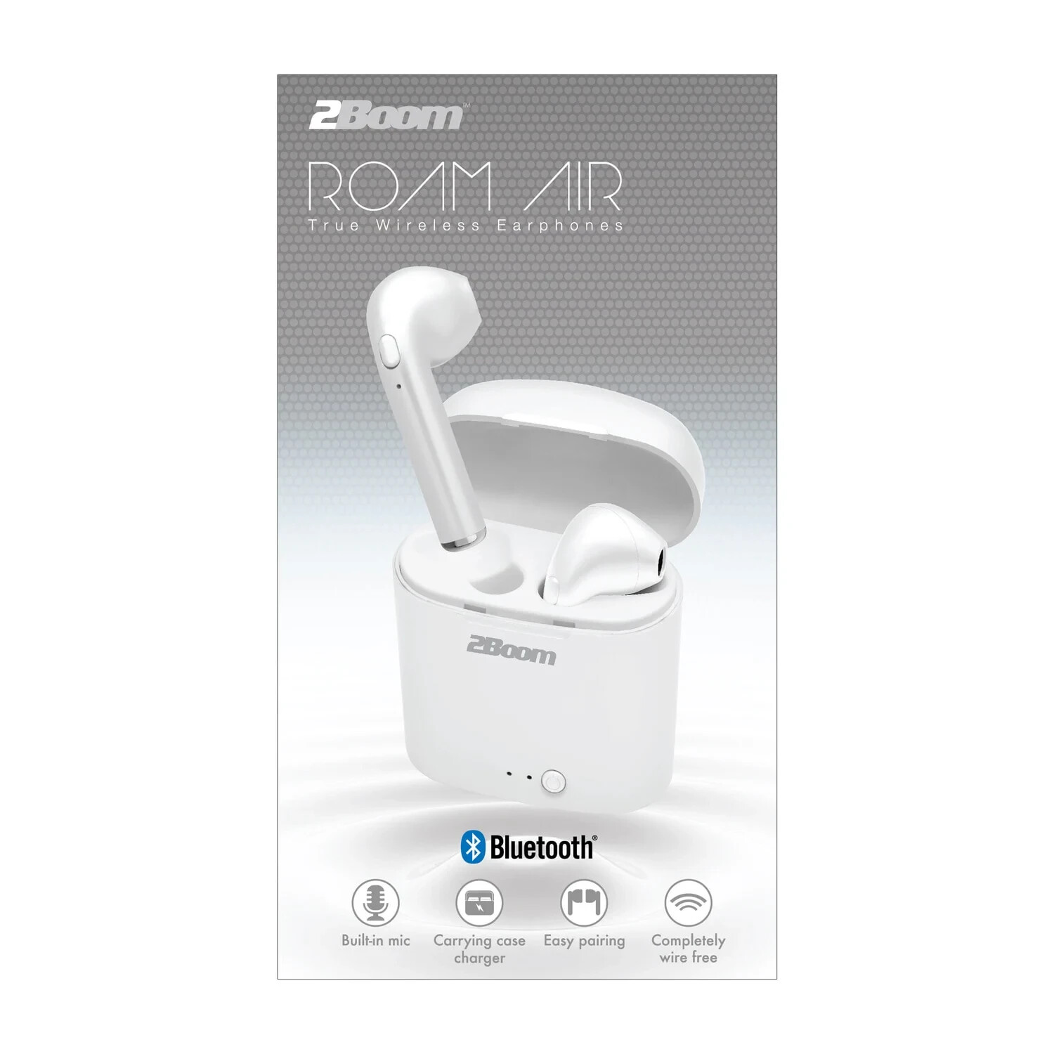 2Boom Roam Air White Bluetooth Earbuds & Case (TWS155W New Model) Free Shipping.