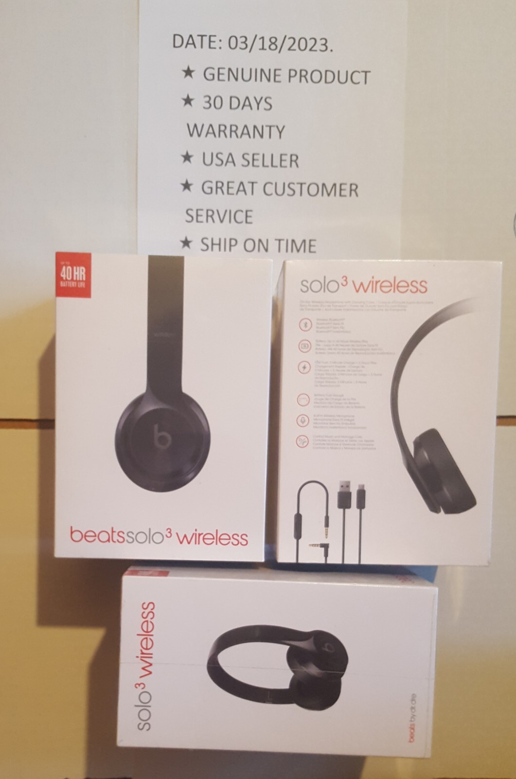 Beats by Dr Dre Solo 3 On-Ear Wireless Headphone Gloss Black [ BRAND NEW ]