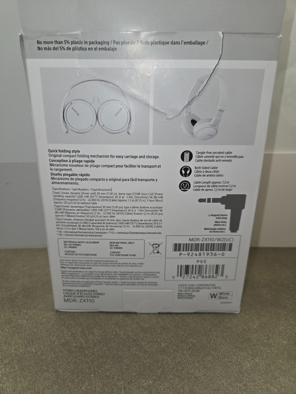 Sony MDR-ZX110 Headphones Ear-Pad (On the Ear) Headband – White