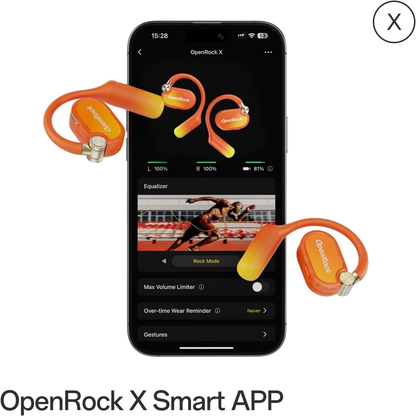 OpenRock X Open-Ear Headphones Bluetooth 5.3 Wireless Over-Ear Earbuds Smart App