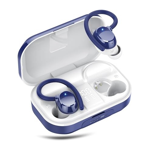 Wireless Earbuds, Bluetooth 5.4 Sport Headphones, 128H Playtime Over Navy Blue