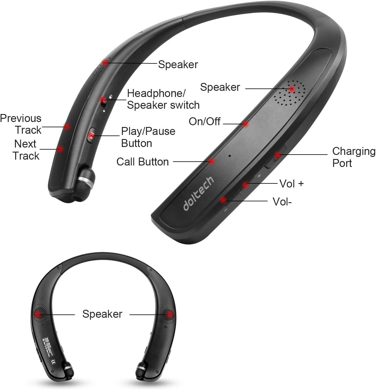 Bluetooth Headphones Speaker 2 in 1,DolTech Wireless Headphones Neckband Wearabl