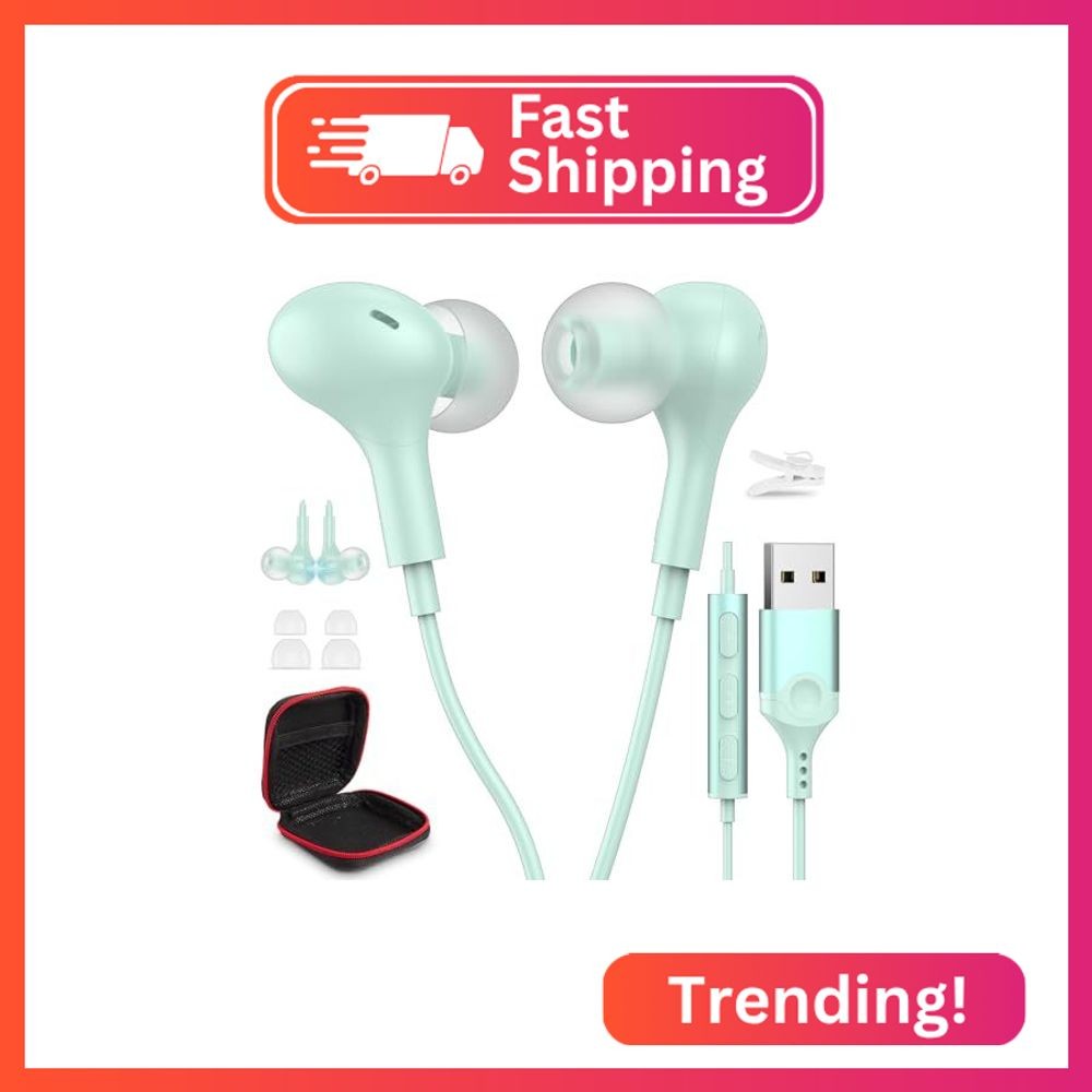 USB Headphone with Mic Mute Volume Control,7.5FT Long Cord Magnetic Wired Earbud