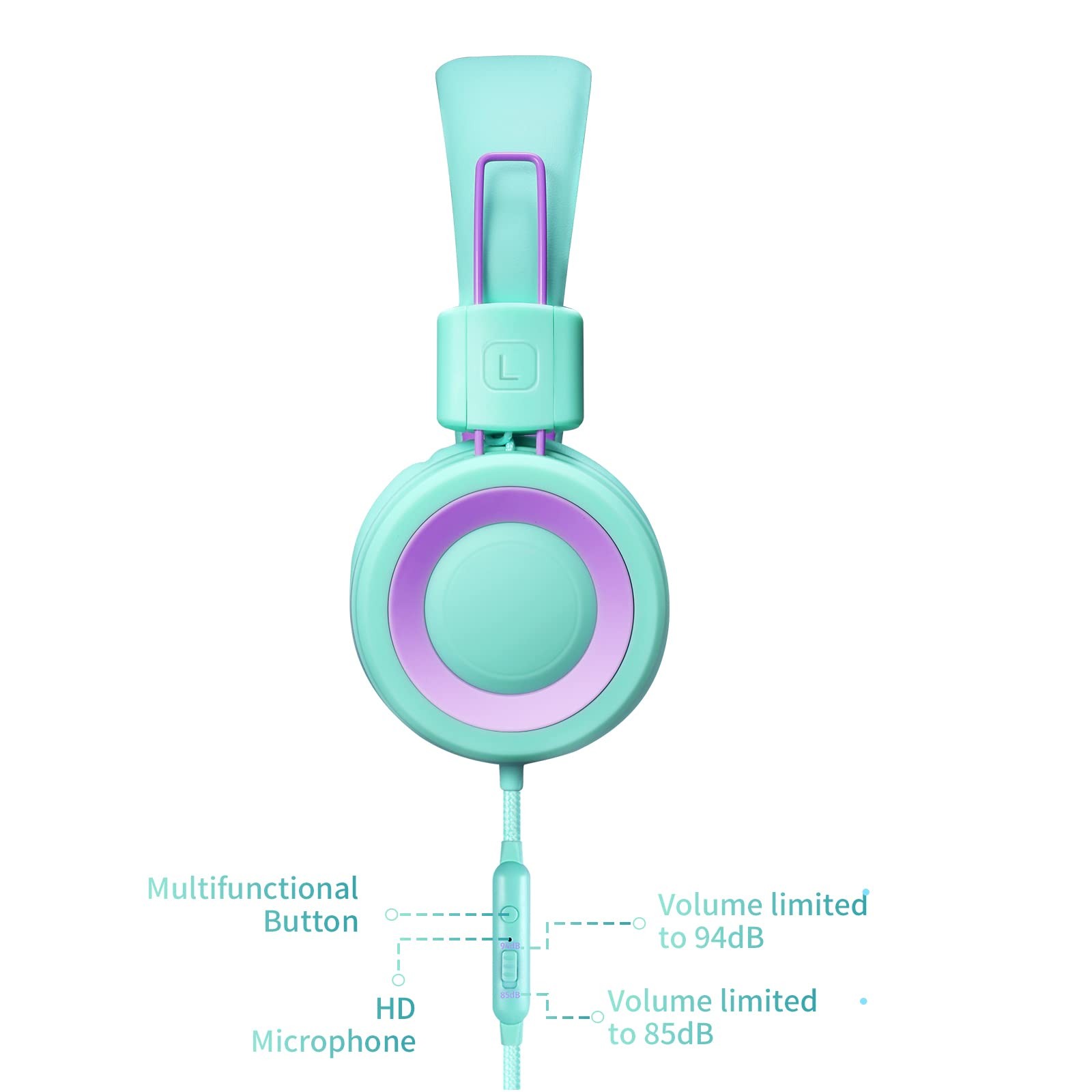Green P10 Kids Headphones With Microphone 85/94dB Volume Control Foldable