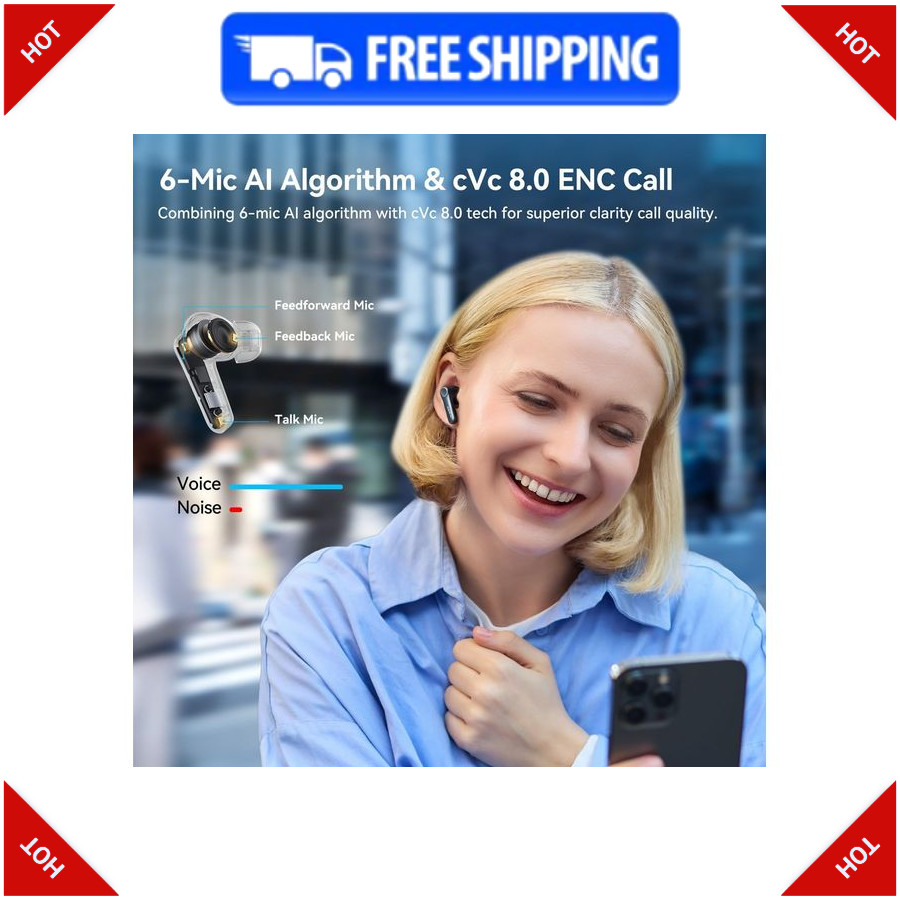 EarFun Air Pro 4 Adaptive Hybrid Noise Canceling Wireless Earbuds, 52H Playtime.