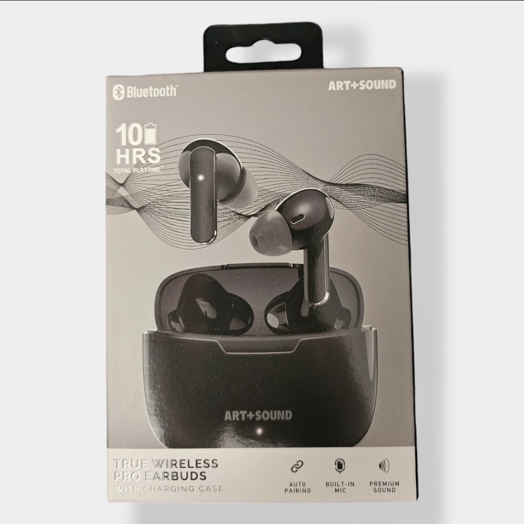 Art + Sound Bluetooth True Wireless Pro Ear Buds BLACK Built in Mic Charge Case