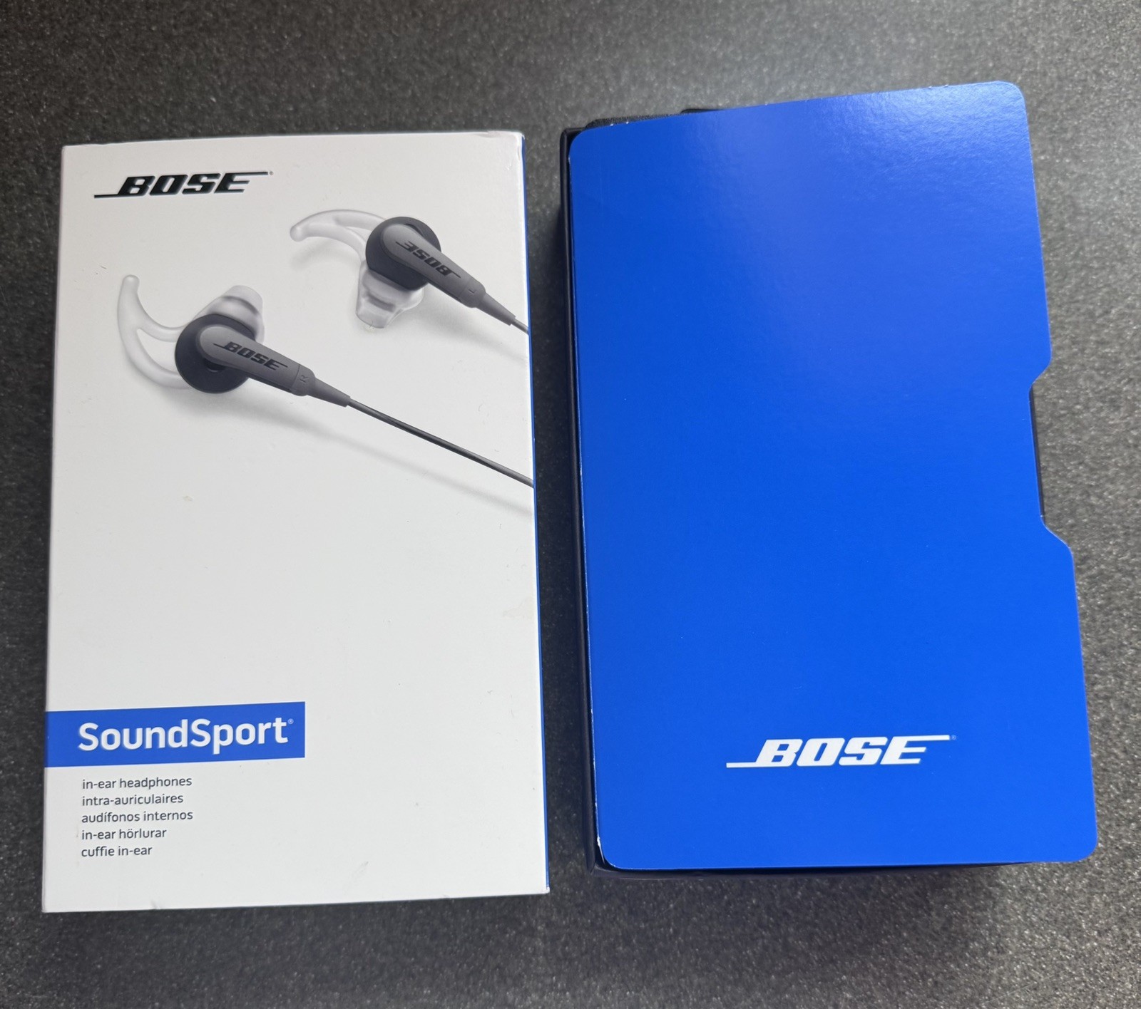 New,open box Bose SoundSport In-Ear Headphones3.5mm jack, (Charcoal)&Travel case