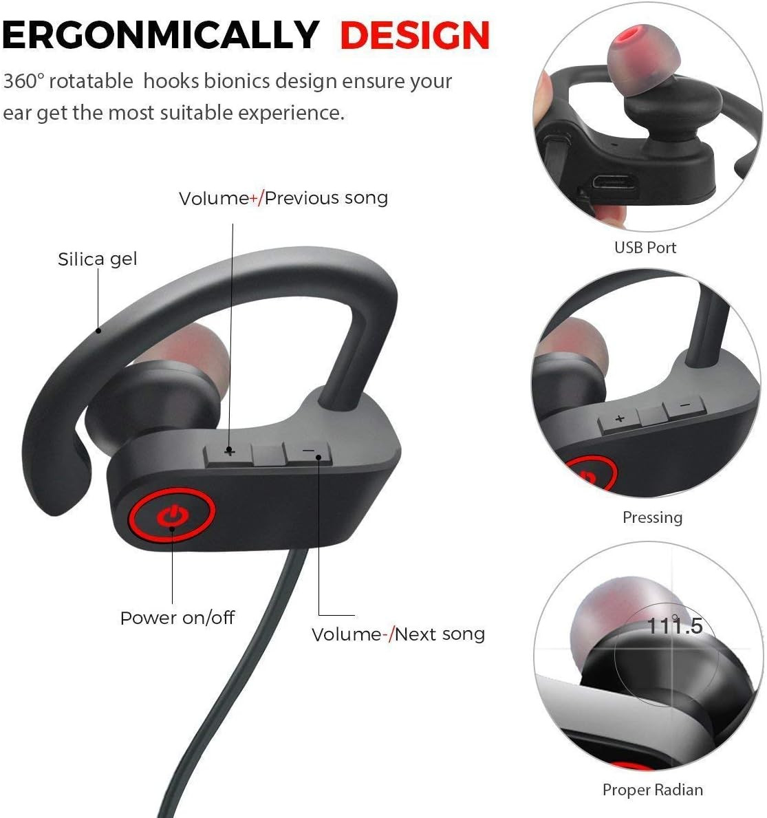 Waterproof Bluetooth 5.0 Earbuds Stereo Sport Wireless Headphones in Ear Headset