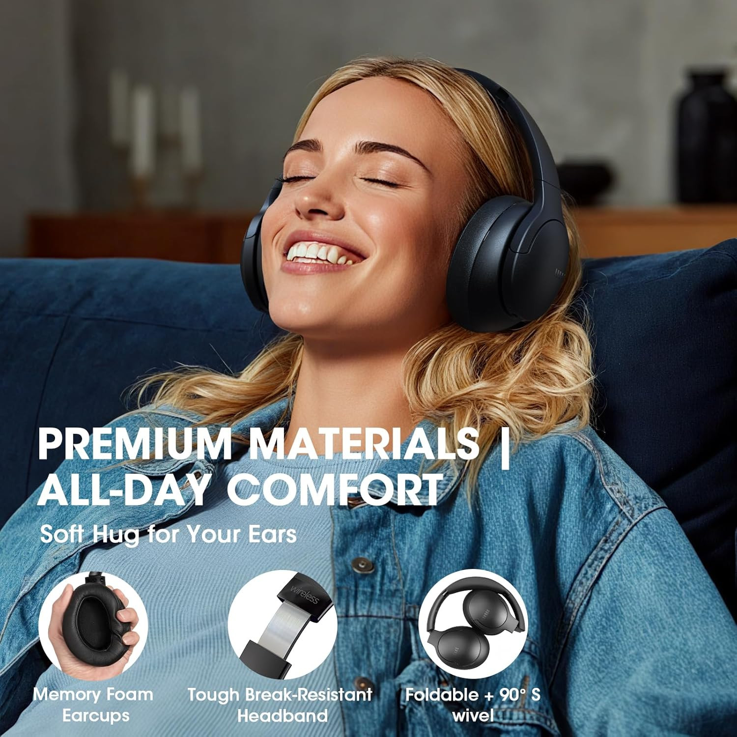 Bluetooth Headphones over Ear Wireless, 90H Playtime, BT 5.4, 9 EQ Modes via App