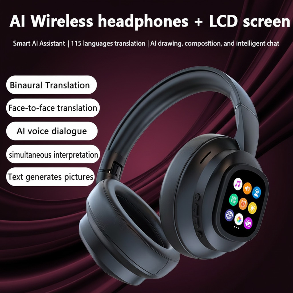 AI Headphones with Detachable Screen – 115-Language Real-Time Translation, Hy…