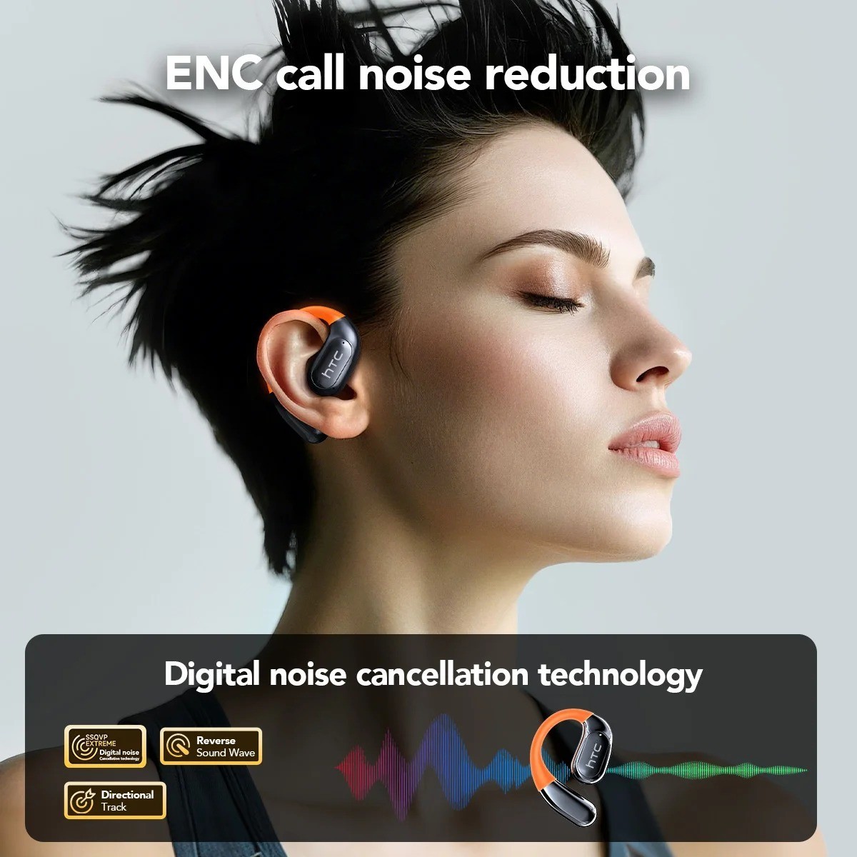 HTC NE27 Translator Headphones with Display Charging Case Real Time 135 Languages Glow AI