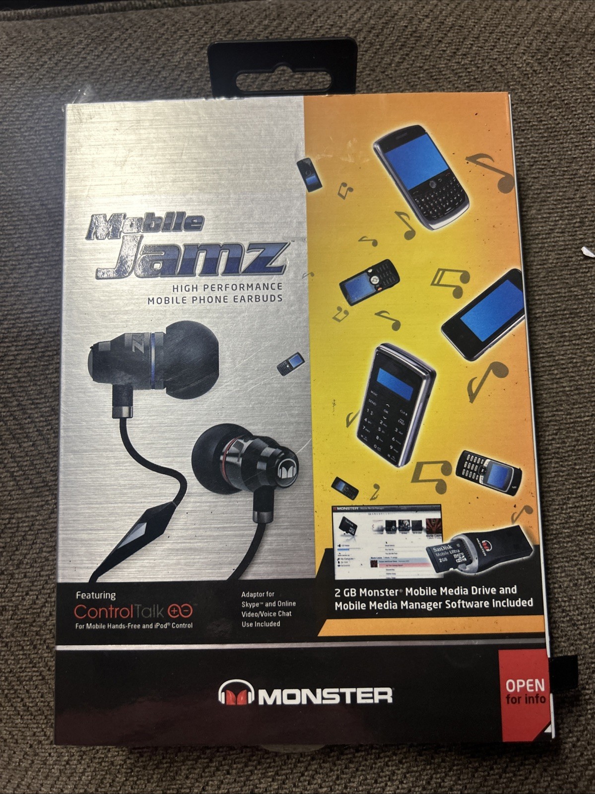 MONSTER MOBILE JAMZ HEADPHONES WIRED EARBUDS w/ CONTROL TALK 24kt Gold Contacts