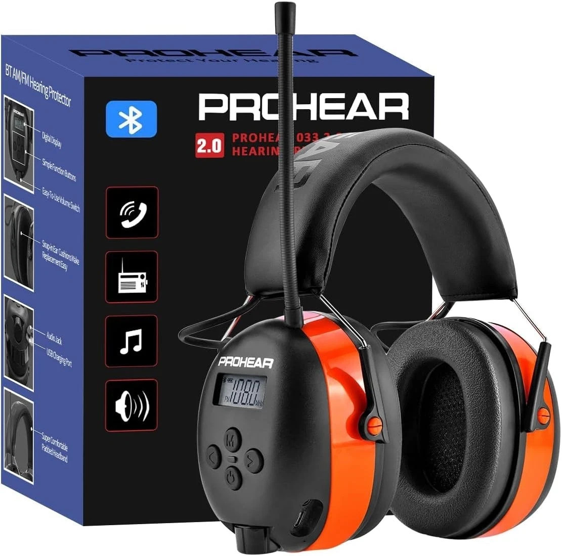033 2.0 Upgraded Bluetooth Hearing Protection AM FM Radio Headphones