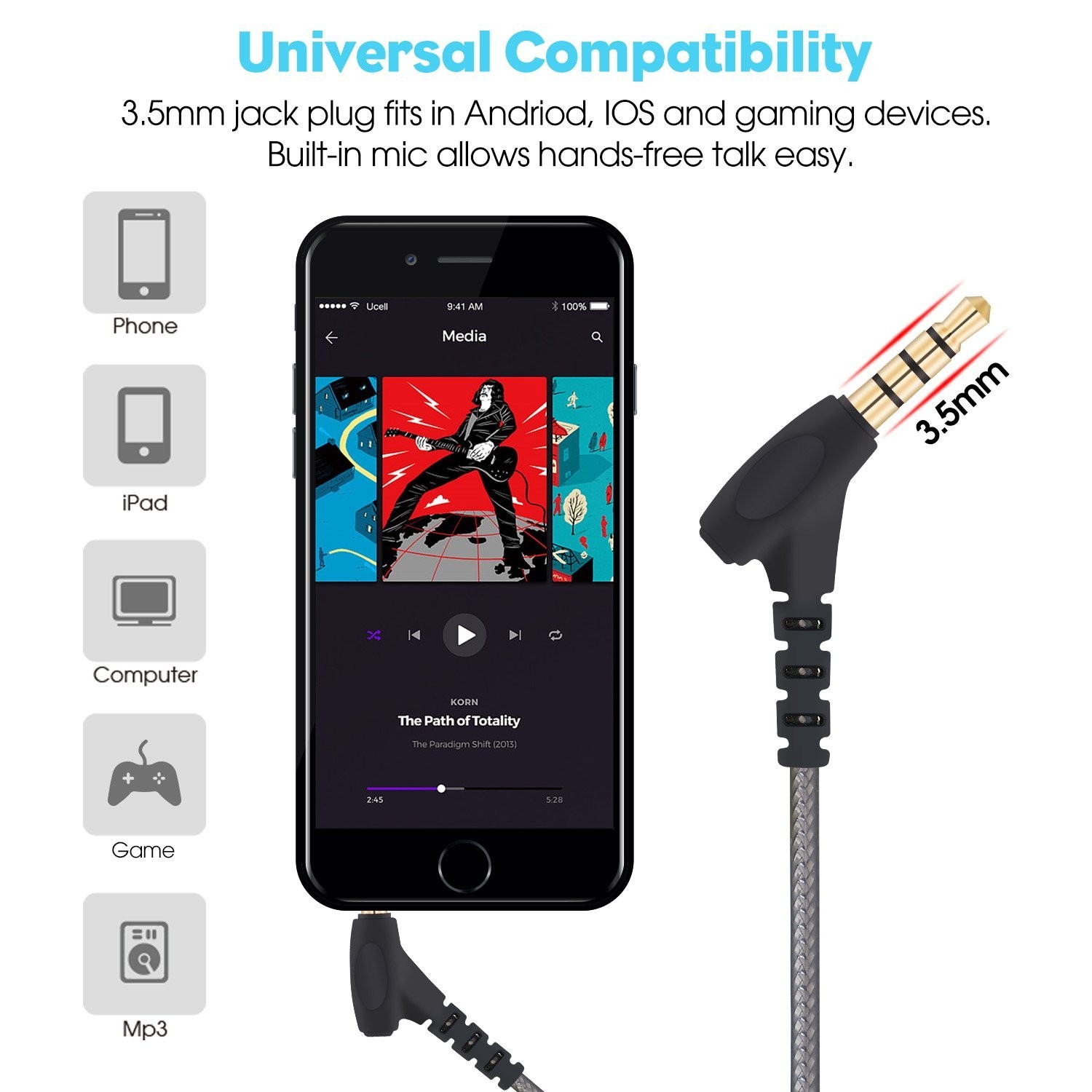 Wired Earbuds with Microphone | Super Bass Noise Cancelling In-Ear Headphones fo