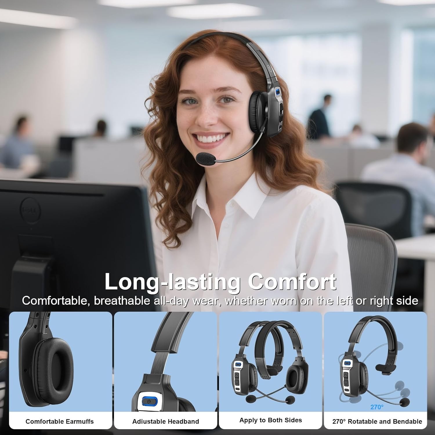 Bluetooth Headset with AI Noise Cancellation Microphone, Trucke