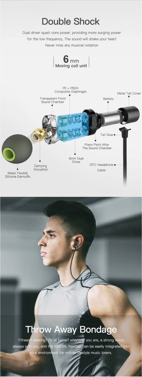 Best Sport Earphones Power Dual Driver Wireless Bluetooth Headphones Fitness NEW