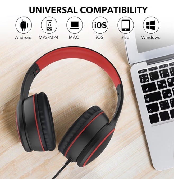 ✅NEW! Over-Ear Headphones with Microphone with 1.5M No-Tangle Cord.