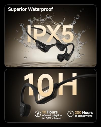 PSIER Bone Conduction Headphones Bluetooth 6.0 Open Ear 10Hr Playtime IPX5 Black