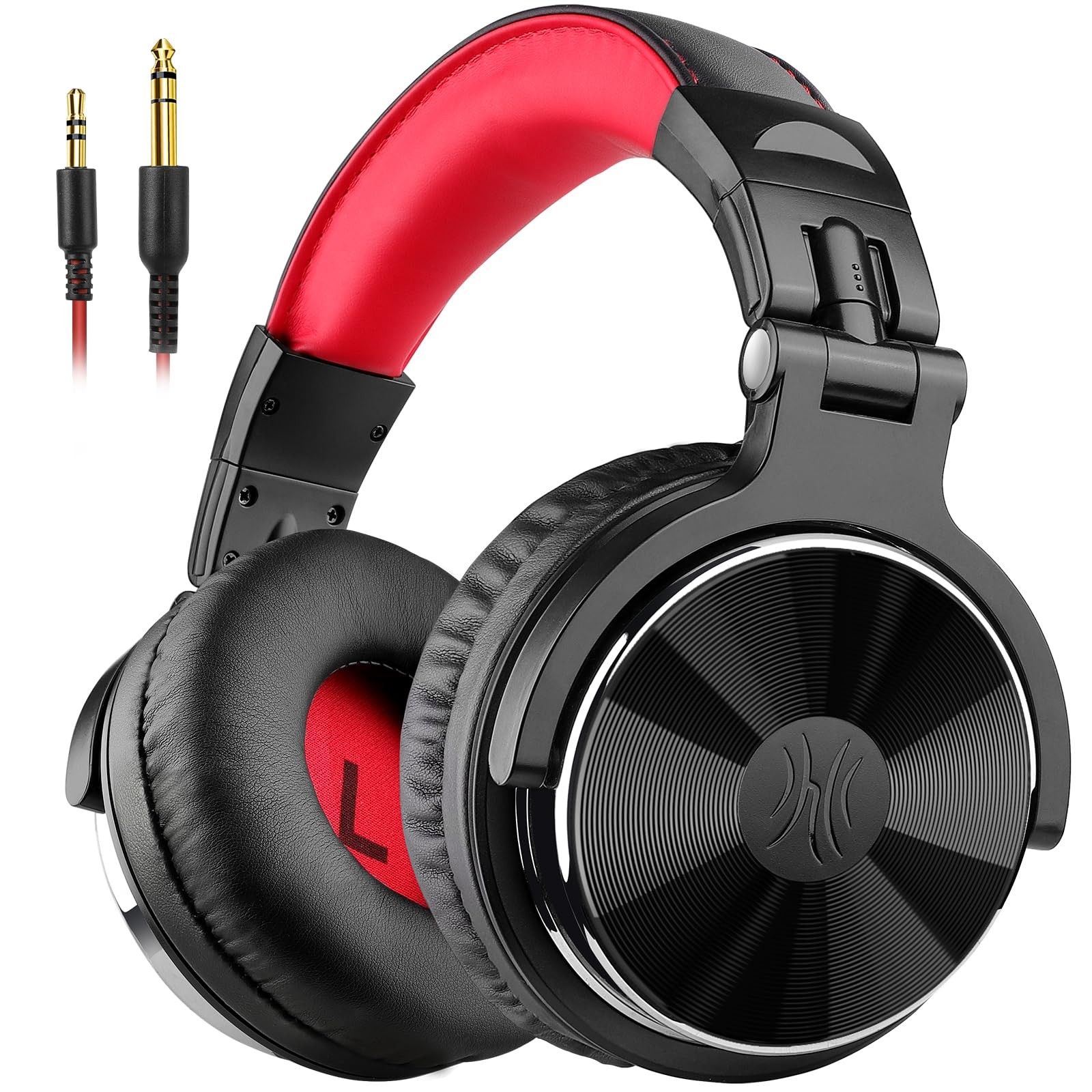 OneOdio Wired Over~Ear Studio Monitor Headphones, 50mm Drivers, Red