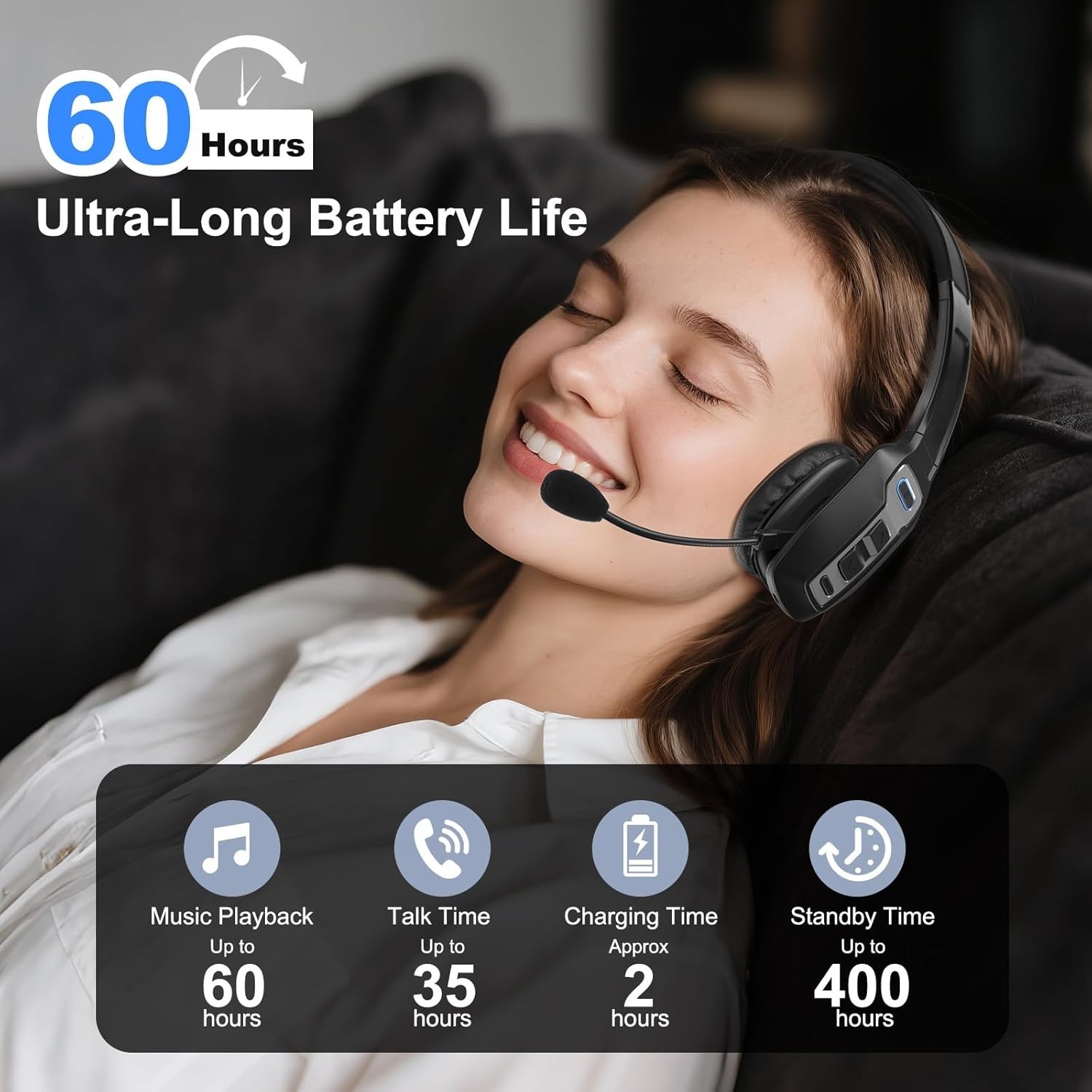 Auriculares Bluetooth con cancelacion de ruido de 60 horas V5.2 de diadema