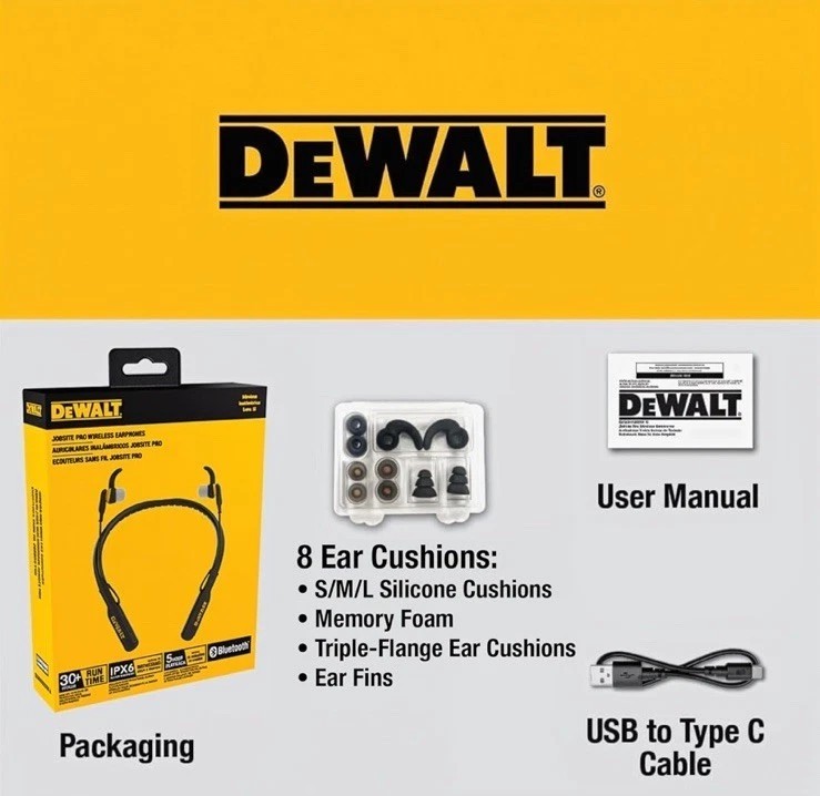 ✅NEW! DEWALT Heavy Duty 2-In-1 Neckband Bluetooth Headphones