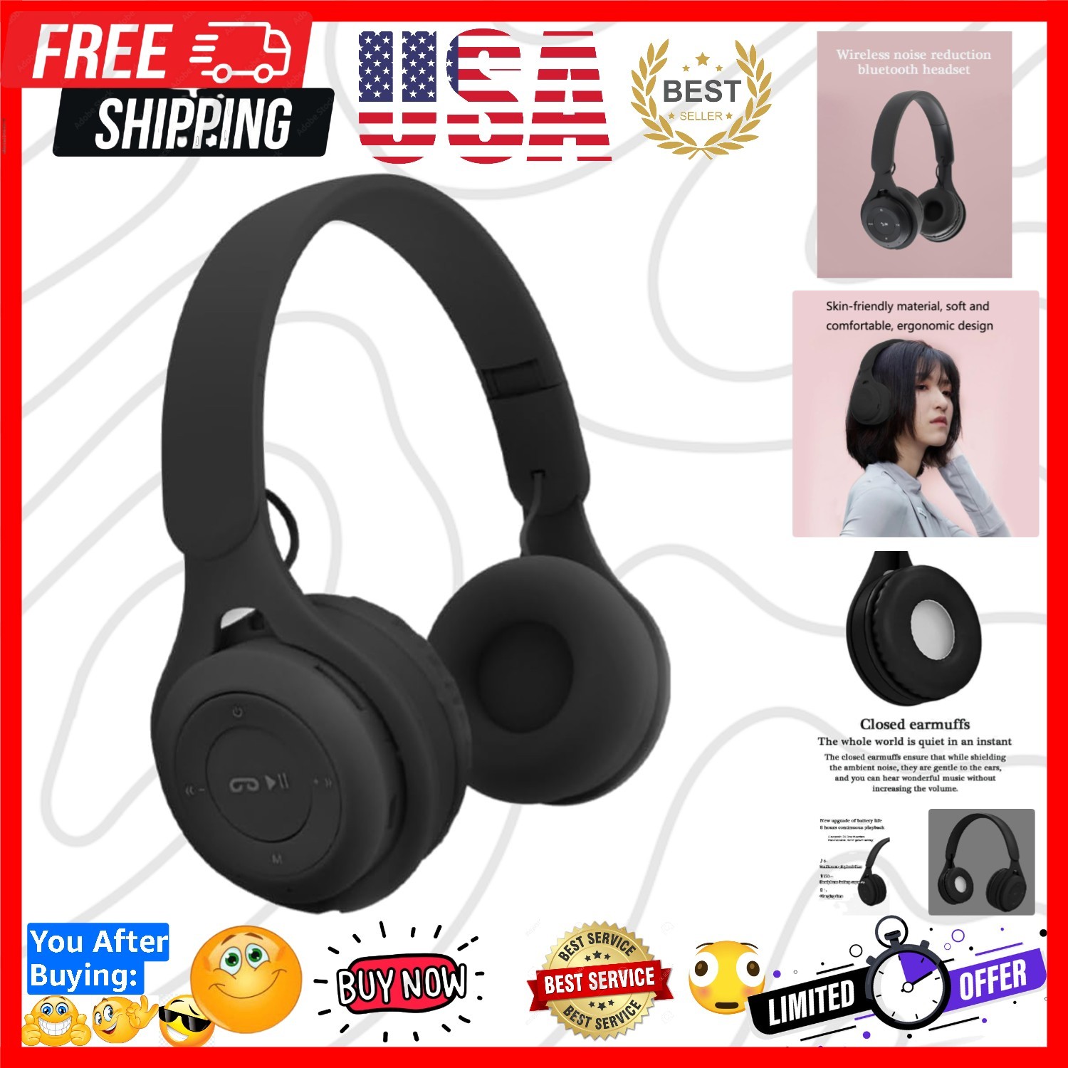 Upgraded Hybrid Noise Cancelling Headphones with Transparent Modes Wireless Blue