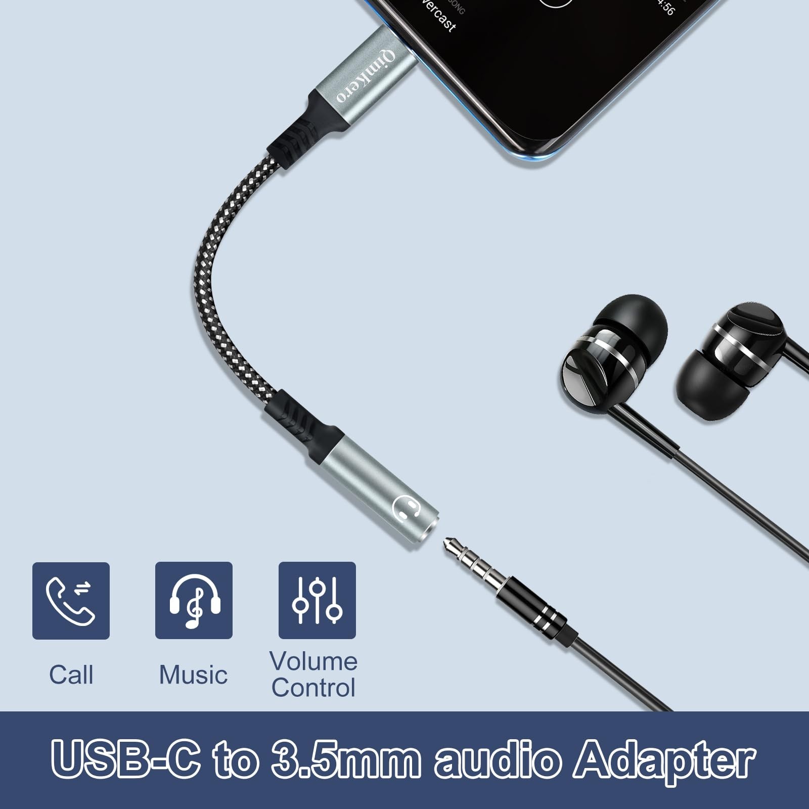 QimKero USB Type C to 3.5mm Female Headphone Jack Adapter,(2 Pack) USB C to Aux