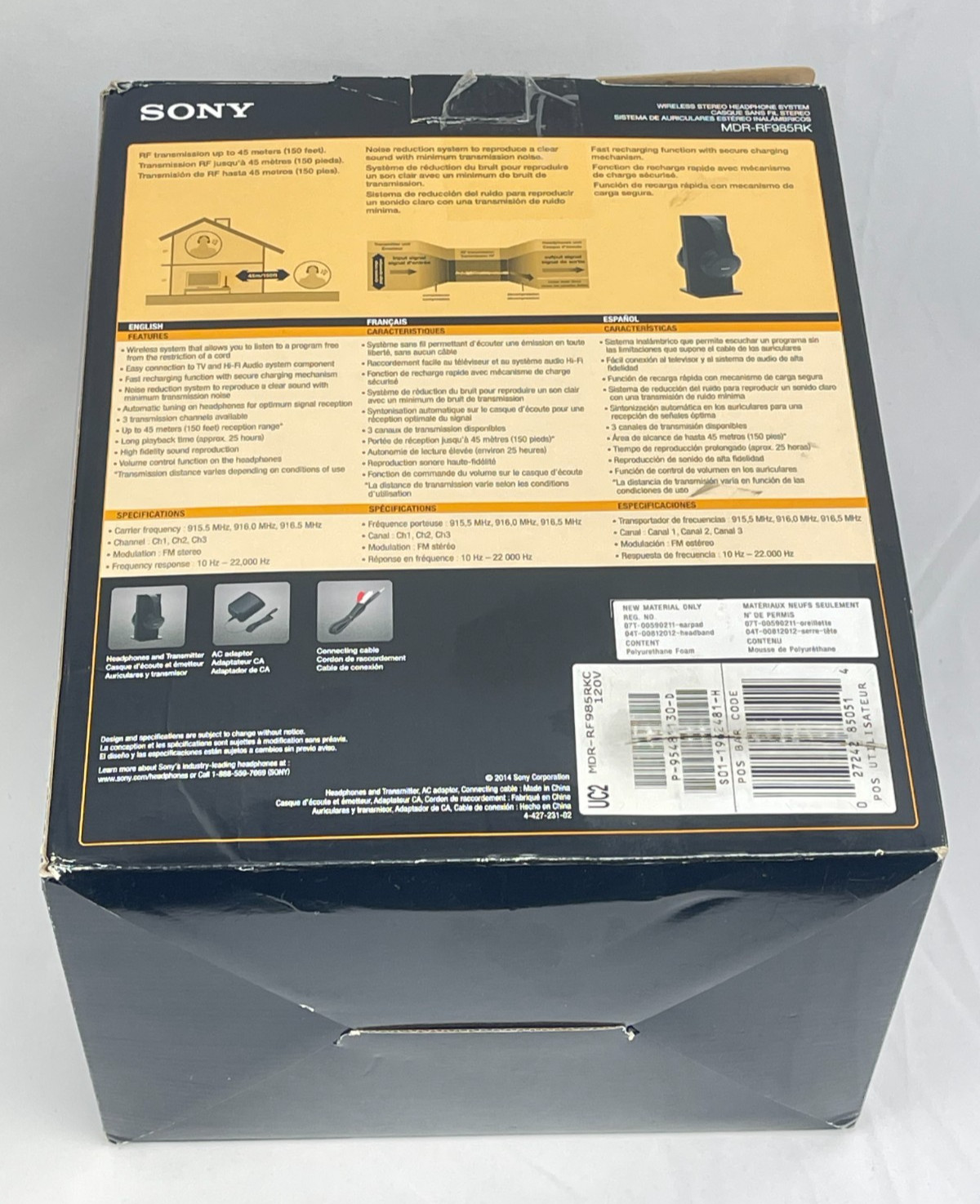 Sony MDR-RF985RK Wireless RF Headphones System w Base Open Box