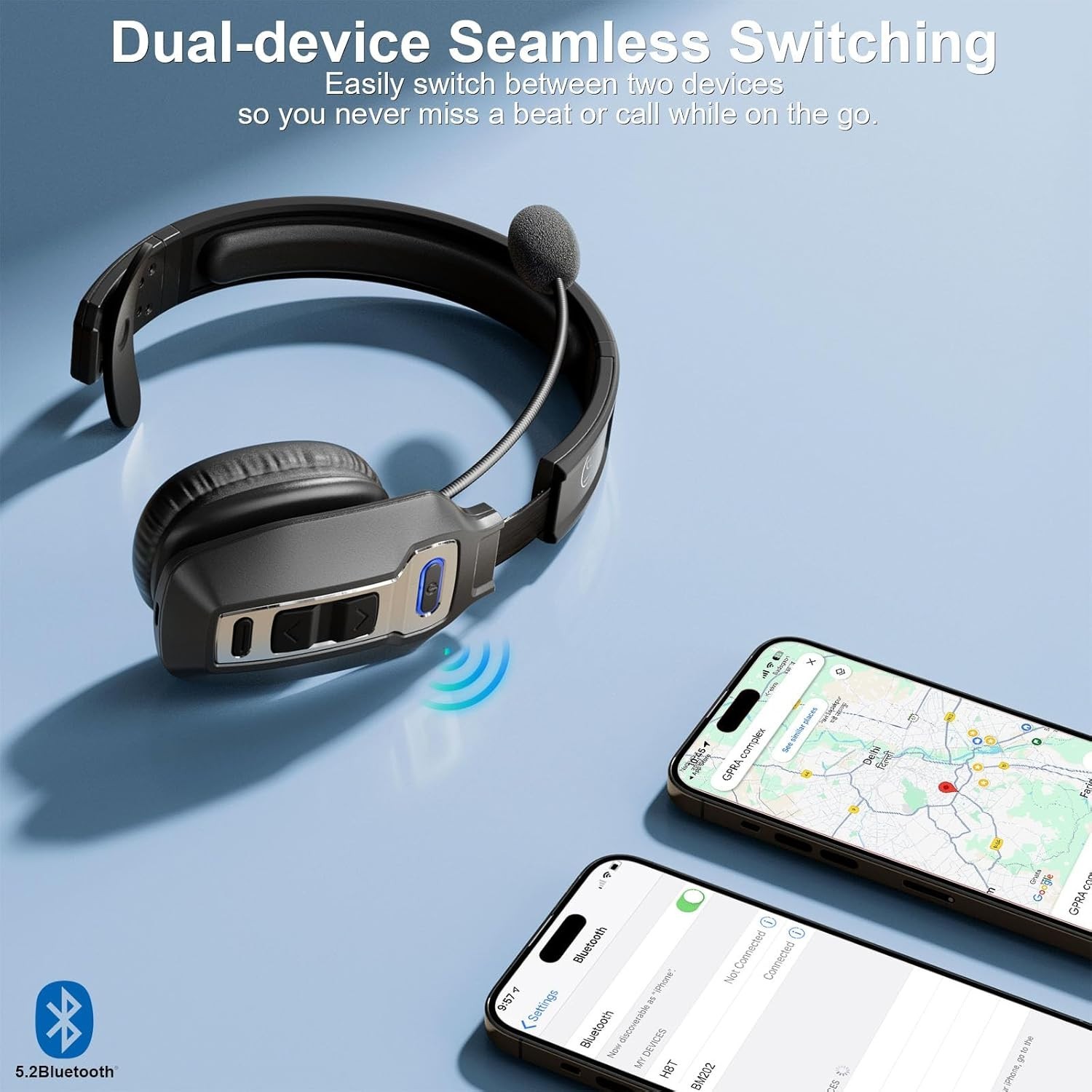 Bluetooth Headset with AI Noise Cancellation Microphone, Trucke