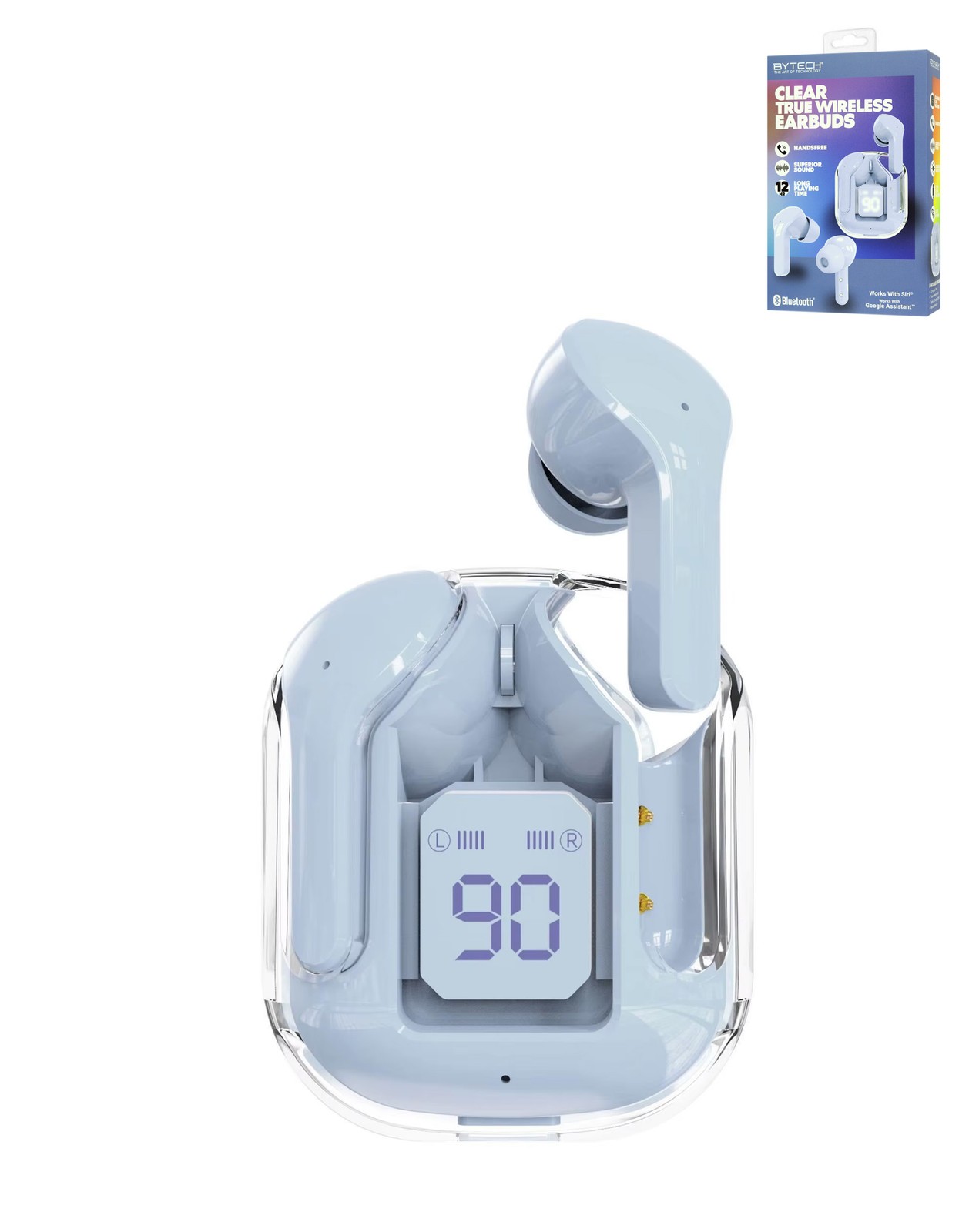 Bytech Bluetooth Earbud with Clear Display (WHITE)