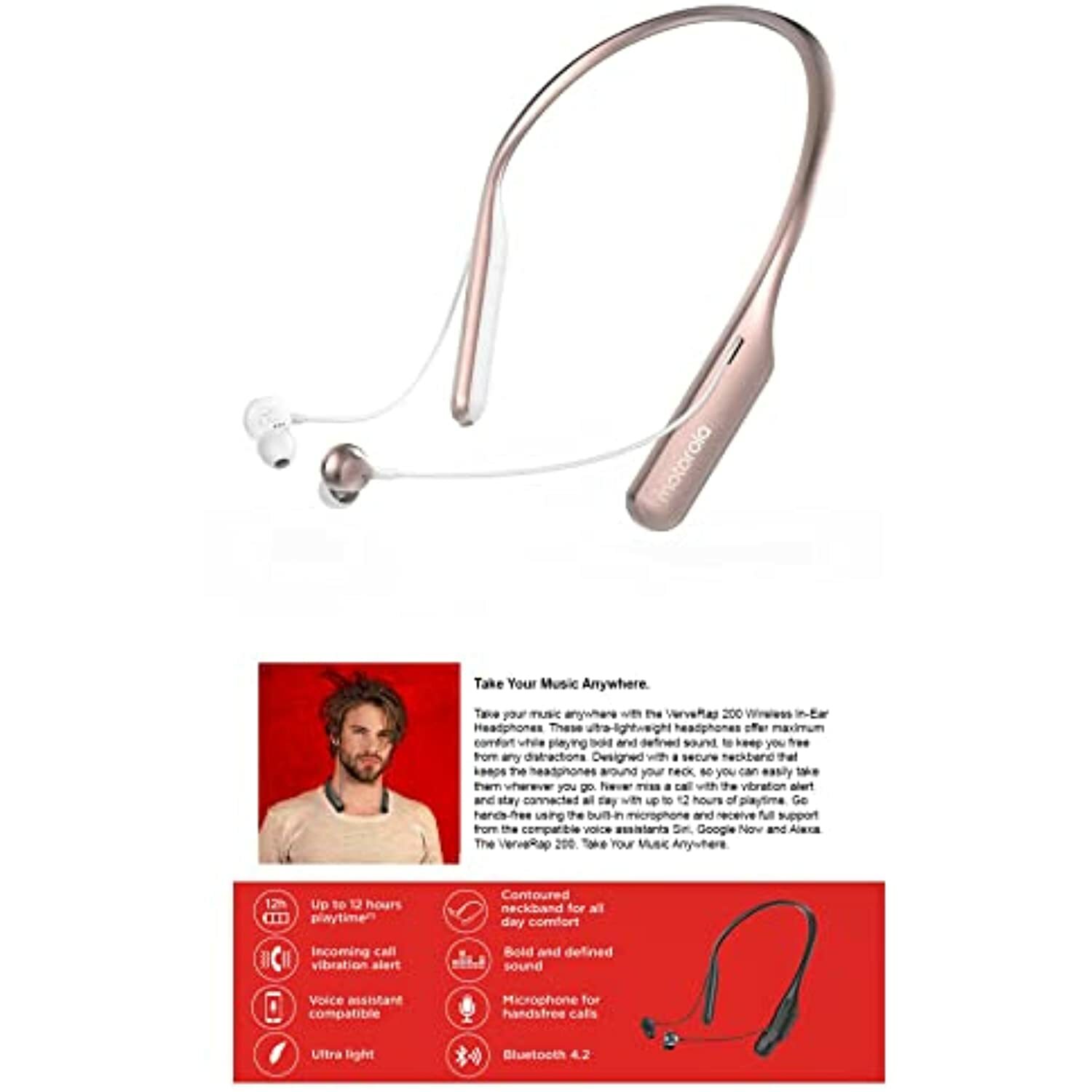 Motorola Ververap 200 Wireless in-Ear Headphones (Rose Gold)