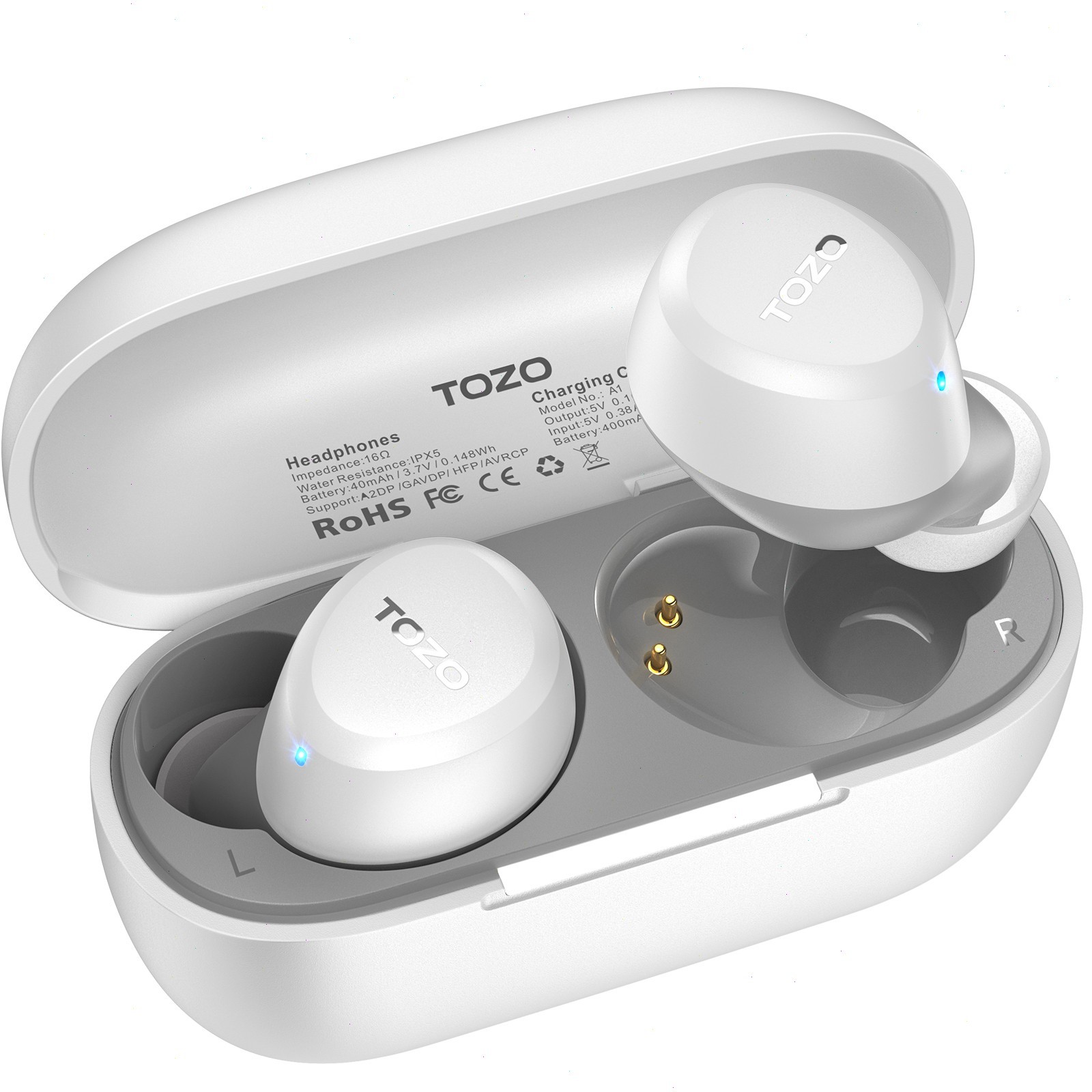 TOZO – A1 Lightweight Wireless Earbuds Headphones, White – Refurbished