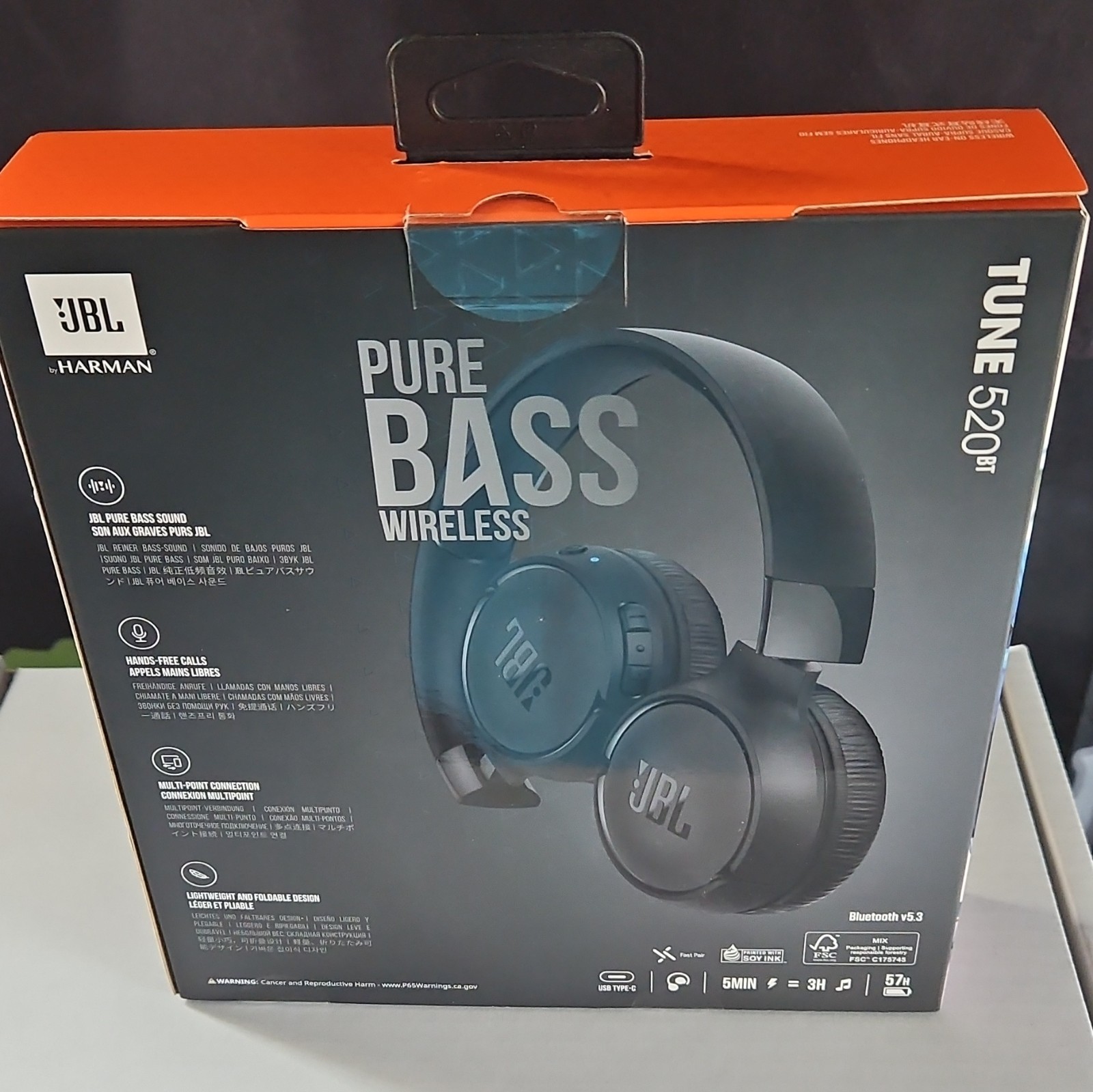 JBL Tune 520BT Black Wireless On-Ear Bluetooth USB-C Mic Foldable Multipoint