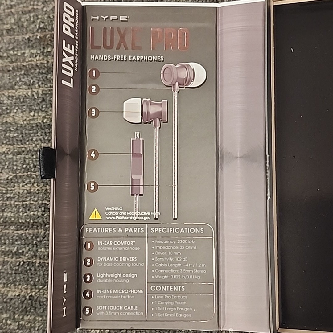 Hype LUXE PRO Hands Free Earphones Bass Boosting Built-in MIC & Carrying Case