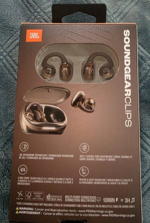 JBL Soundgear Clips Open-Ear Bluetooth Earbuds, Multipoint, Black