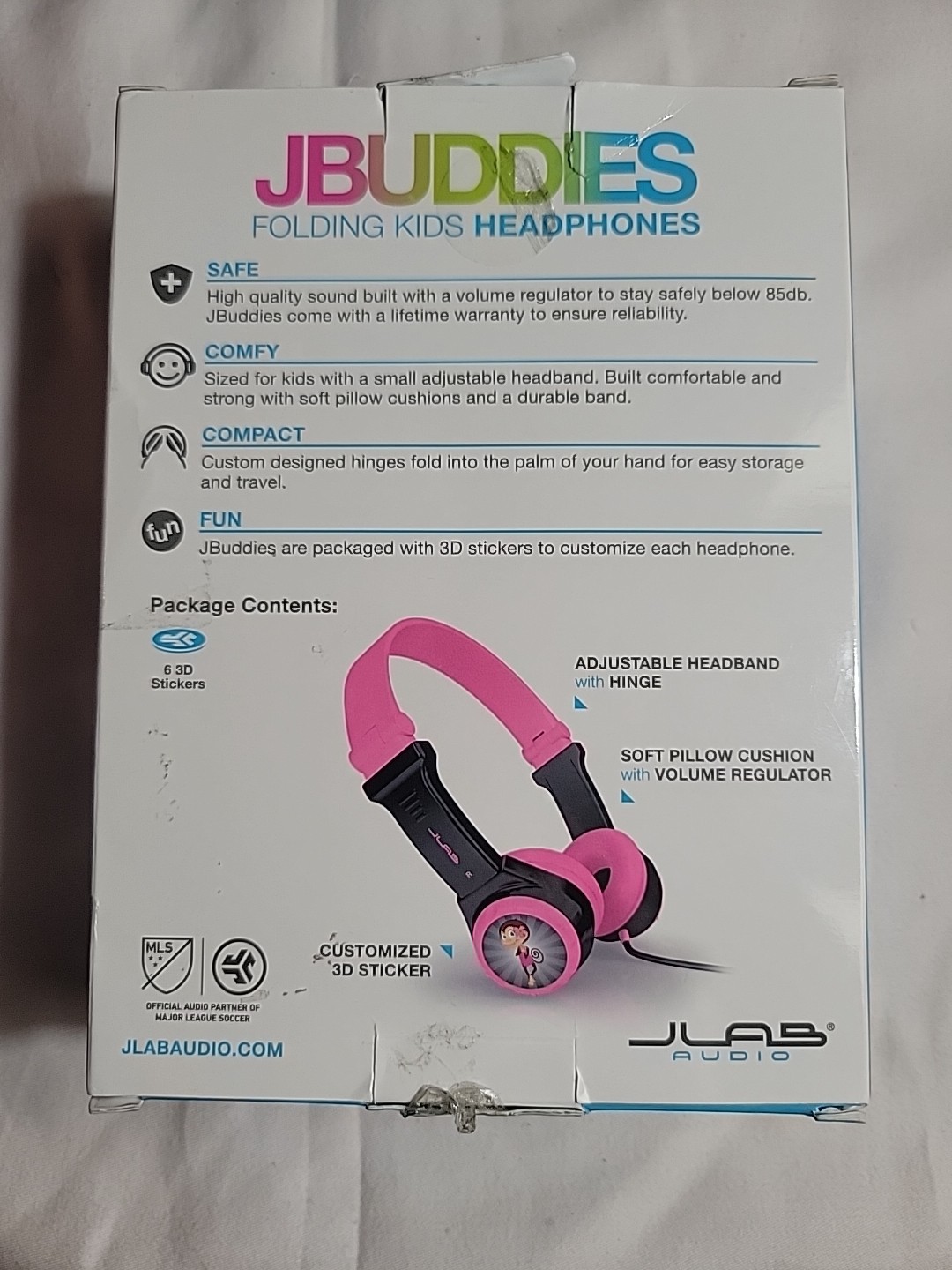 JLab JBuddies Folding Kids Headphones 2-8 Years Old Safe Volume Regulator Pink